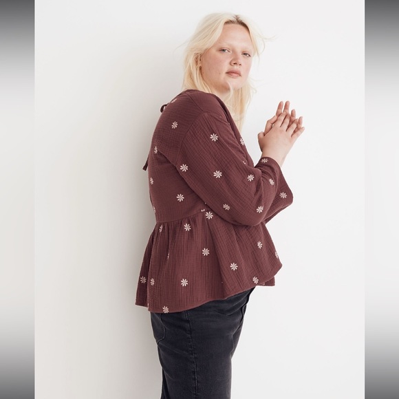 Madewell Embroidered Lightspun Peplum Open-Back Top Sz-Lrg - Picture 7 of 13